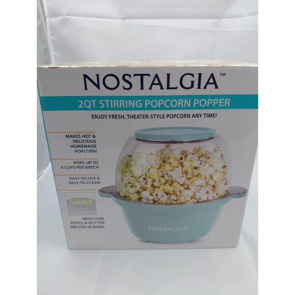 Electric Stirring Popcorn Maker – 2 Qt Capacity – Large Dual-Purpose Lid & Servi